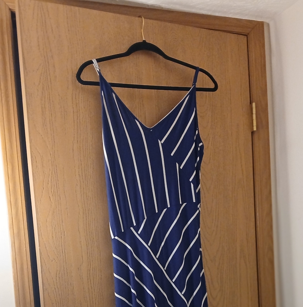 Navy Blue Striped Spaghetti Strap Dress
